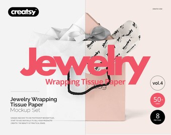 Download Free Jewelry Wrapping Tissue Paper Mockup Set, Giftwrap, Gift Bag, Gift BoX, Custom Template, Paper Mockup, Digital PSD Template