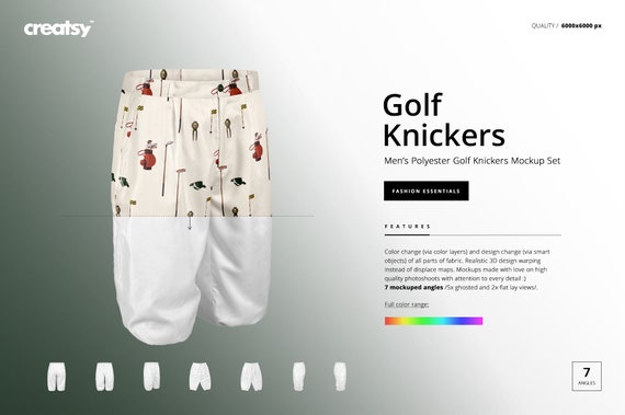 Mens Polyester Golf Knickers Mockup Set Pants Tempalte Custom