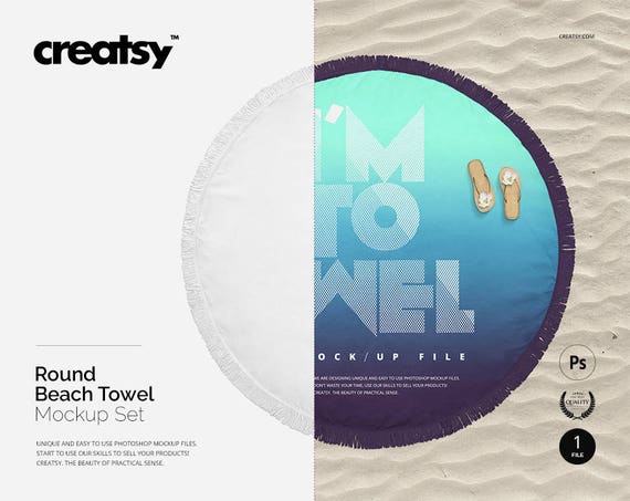 Round Beach Towel Mockup Template Round Beach Towel On