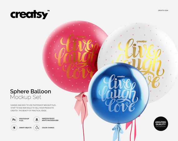 Sphere Balloon Mockup Set Custom Balloon Shiny Metallic Balloon