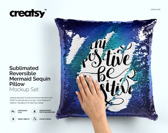Download Sublimated Reversible Mermaid Sequin Pillow Mockup Set Mermaid Pillow Mockup Sequin Pillow Template Hidden Message Sequin Cushion Case Free T Shirt Mockup For Photoshop Psd PSD Mockup Templates