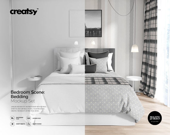 Download Bedroom Scene Bedding Mockup Bed Scene Throw Pillows Curtain Download Free Psd Mockup All Free Mockups PSD Mockup Templates