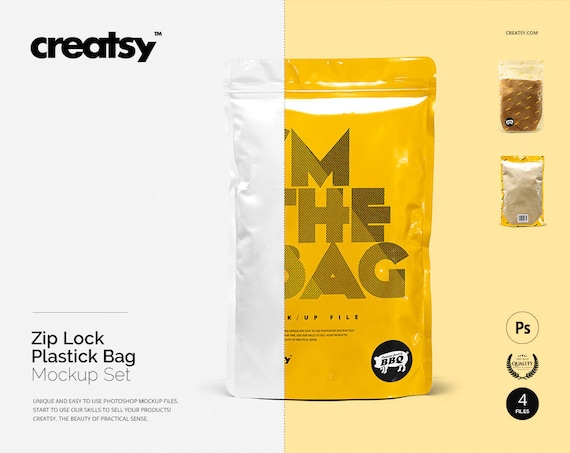 Download Free Zip Lock Plastic Bag Mockup Set Bag Template Plastic Mockup Psd Perspective PSD Mockup Template