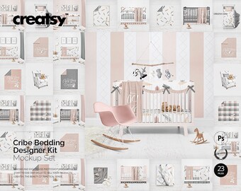 Crib Beddind Designers Kit Mockup Set, Bedding Mockup, personalized