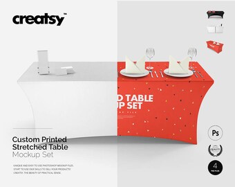 Download Free Custom Stretched Table Mockup Set, Stretch Table, Rectangular Spandex Table Cover, Printed Tablecloth, PSD Digital Files, Throw, Covers PSD Template