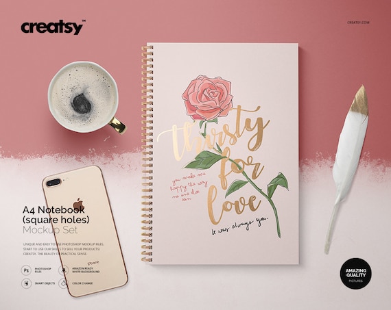 A4 Notebook Mockup Set Square Holes Notebook Template Planner A4 Notebook Mockup Set Square Holes Notebook Template Planner
