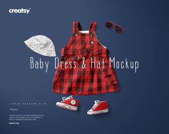 Baby Dress 7 & Hat Mockup Set (Little Fashion Series: VOL.18), Baby Dress Tempalte, Girl Dress Mockup, For Pattern Designer