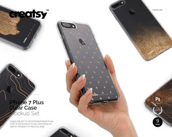 Download Iphone 7 Plus Clear Case Mockup Set Transparent Case In Hand Personalized Clear Transparent Case Iphone 7 Phone In Woman Hands Man Hand Free Psd Mockups Find Free Psd Mockups