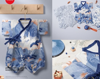 Japanese Style Baby Romper Mockup Set