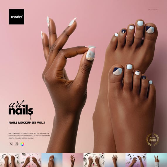 Nail Art Mockup Set: Manicure Template (PSD)