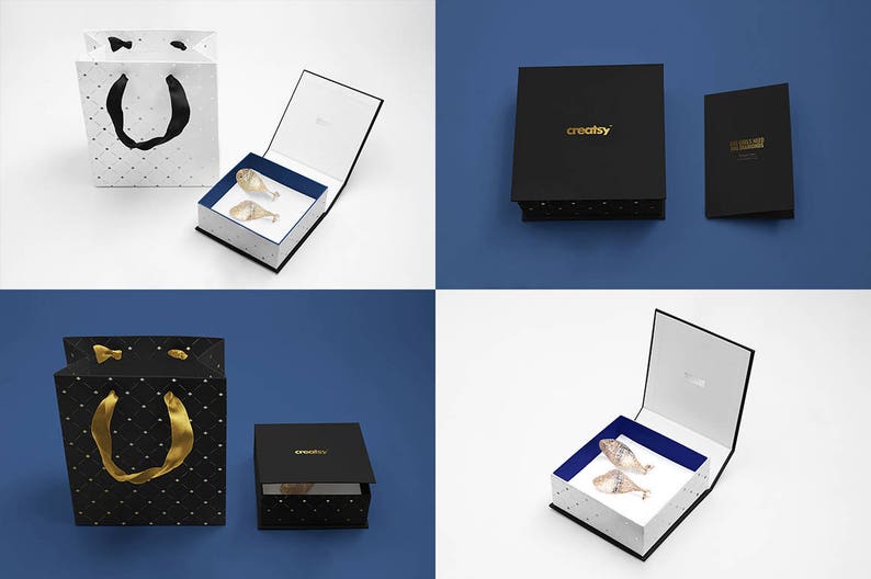Download Jewelry Box Mockup Set For Earrings Jewelry Bag Template | Etsy
