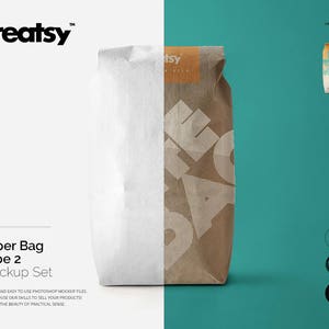 Paper Bag Mockup Set, Coffee Bag Template, Kraft Bag, Flour, Sugar, Tea, Spice, Personalized, Custom Label, Kraft Bag, kraft paper, PSD, Box