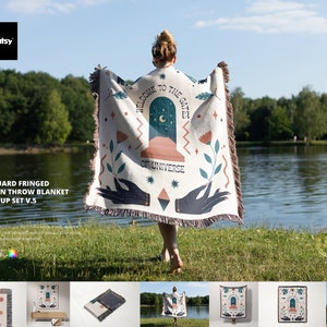 Jacquard Fringed Woven Throw Blanket Mockup Set v.5