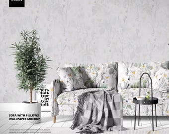 Sofa with Pillows Wallpaper Mockup