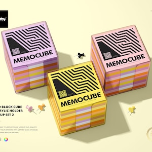 Memo Block Cube in Acrylic Holder Mockup Set 2
