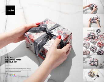 Gift Box Wrapping Paper Mockup Set