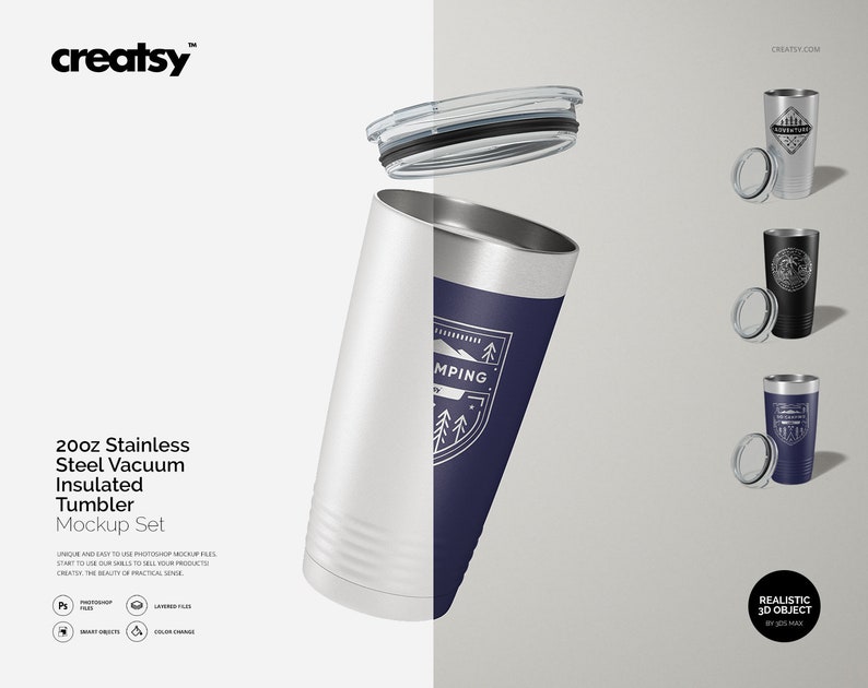 20oz Stainless Steel Vacuum Insulated Tumbler Mockup Set, Tumbler ...