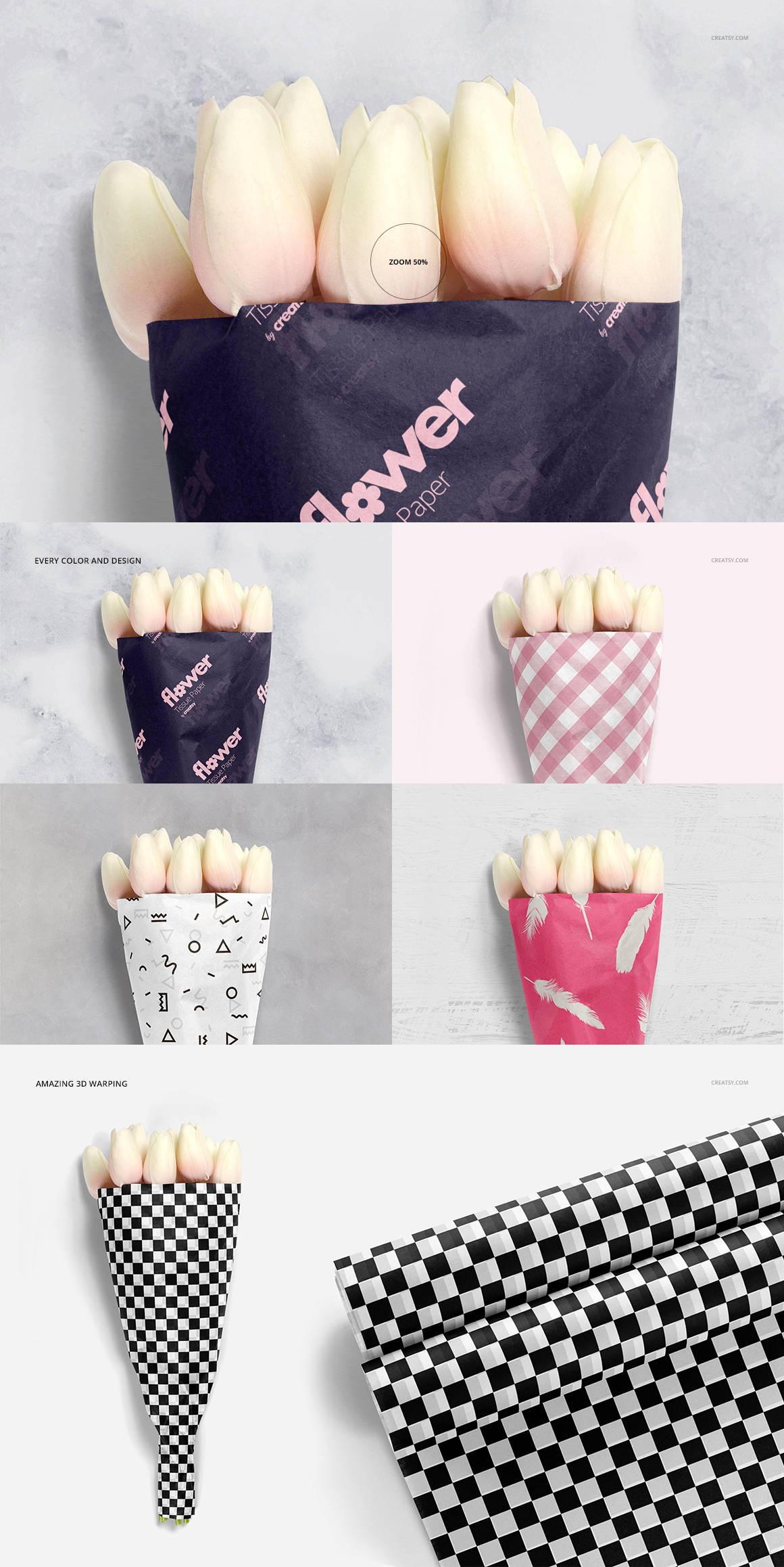 Flower Wrapping Tissue Paper Mockup Set Custom Paper Kraft Etsy