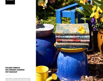 Folded Fabrics on Ceramic Garden Pot Mockup
