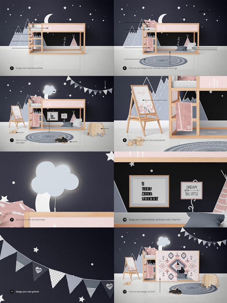 Download Ikea Kura Kids Bedroom Creator Mockup Set Decals for Kura ...