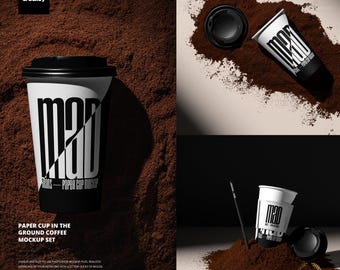 Pappbecher im Kaffeesatz Mockup Set