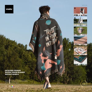 Jacquard Fringed Woven Throw Blanket Mockup Bundle