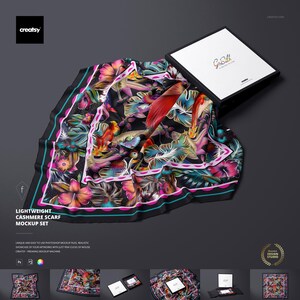 Lightweight Cashmere Scarf Mockup Set Box Card PSD Smart Object Branding Template