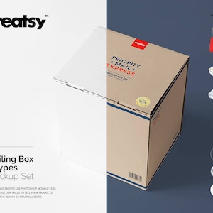Maqueta de caja de correo, cajas Kraft, plantilla de caja de cartón, buzón de correo, maqueta de taza en caja, caja de envío, caja de embalaje blanca, caja postal
