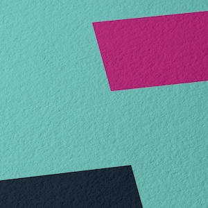 May include: Abstract geometric design with a teal background, a dark blue rectangle at the bottom, and a pink rectangle at the top.