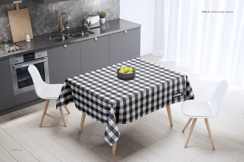 Kitchen Scene Tablecloth Mockup Set, Oilcloth Tempalte, Table Cloth Mockup, Interior Mockup, Kitchen Mockup, Digital image 5