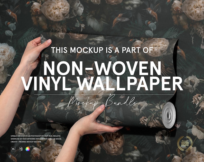 Non-woven Vinyl Wallpaper Mockup Set v.5, Editable Pattern Display Template, Digital PSD Files image 10
