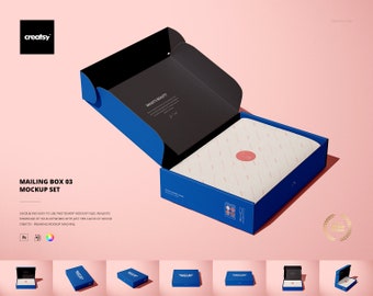 Mailing Box 3 Mockup Set, Custom Box Mockup, Personalized Box, Tissue Paper Mockup