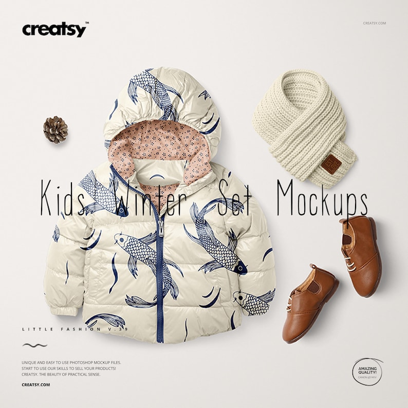 Winterset kinderen mockup pufferjack sjaal schoenen flatlay (deel 39 van Little Fashion) afbeelding 1
