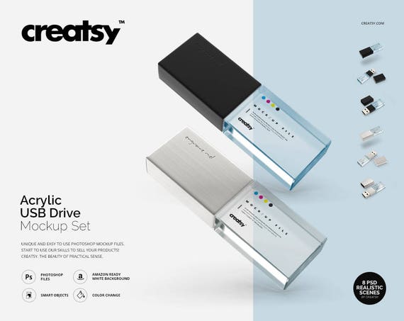 Download Acrylic Usb Drive Mockup Set Pendrive Mockup Usb Template Etsy