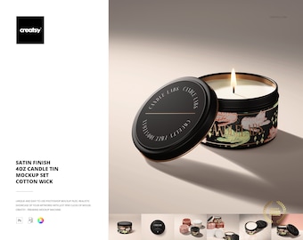 May include: A black candle tin with a satin finish and a cotton wick. The tin has a floral design with gold accents and the text "CANDLE LABS" on the lid. The candle is lit and the wax is white.
