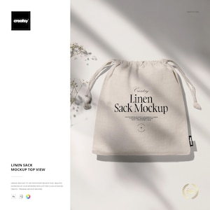 Linen Sack Mockup Top View PSD Smart Object Pouch Packaging Branding Template