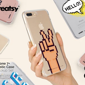 iPhone 7+ Clear Case Mockup Set, Trasparent Case Mockup, Phone Case Mockup, 7 Plus Template, Custom phone case, Silicone, PSD