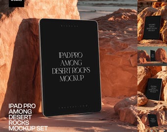 iPad Pro Screen PSD Mockup Set Among Desert Rocks, 7 Scenes