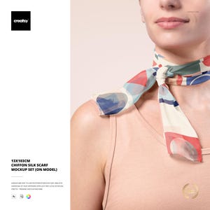 13x103cm Chiffon Silk Scarf Mockup Set (on model)