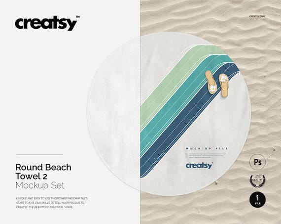 Round Beach Towel 2 Mockup Round Beach Towel On Sand Unique | Etsy