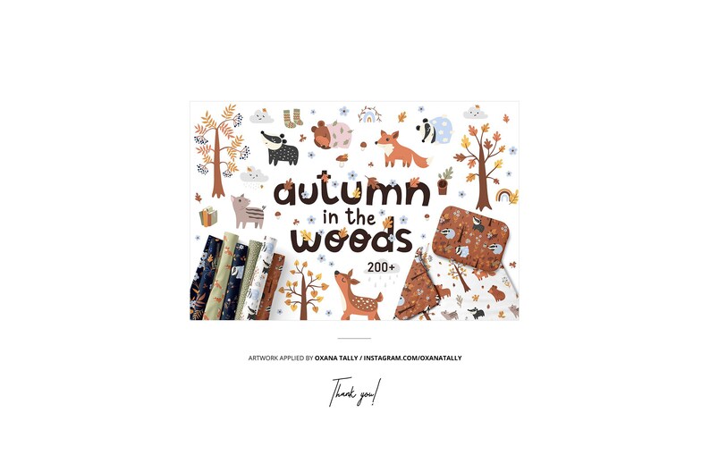 Puede incluir: Una colecci&oacute;n de m&aacute;s de 200 ilustraciones con tem&aacute;tica oto&ntilde;al que presentan animales del bosque, &aacute;rboles y hojas. Las ilustraciones est&aacute;n en un estilo lindo y de dibujos animados y son perfectas para crear dise&ntilde;os digitales o impresos. El texto "oto&ntilde;o en el bosque" aparece en el centro de la imagen.