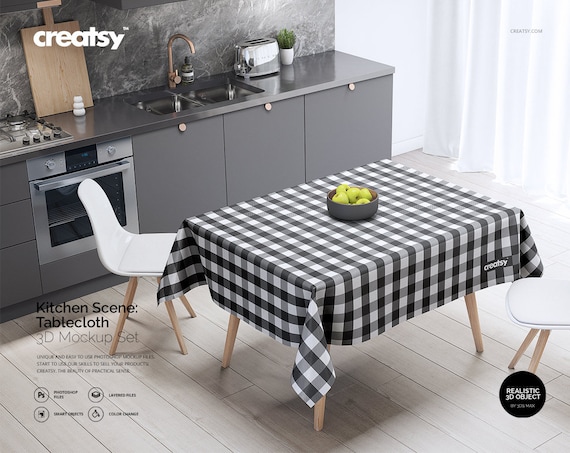 Kitchen Scene Tablecloth Mockup Set Oilcloth Tempalte Table Etsy