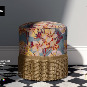 Fringed Velvet Footstool Mockup Set