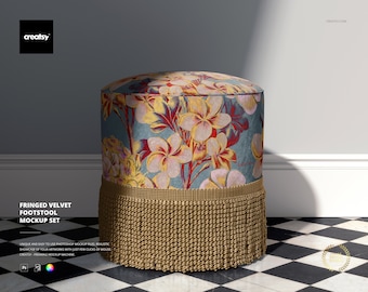 Fringed Velvet Footstool Mockup Set