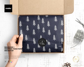 Mailing Box Wrapping Tissue Paper Mockup Set