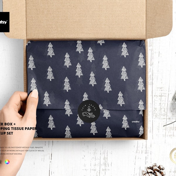 Mailing Box Wrapping Tissue Paper Mockup Set