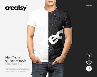 Men's T-Shirt Mockup Set: V-Neck & O-Neck (PSD Digital Download)