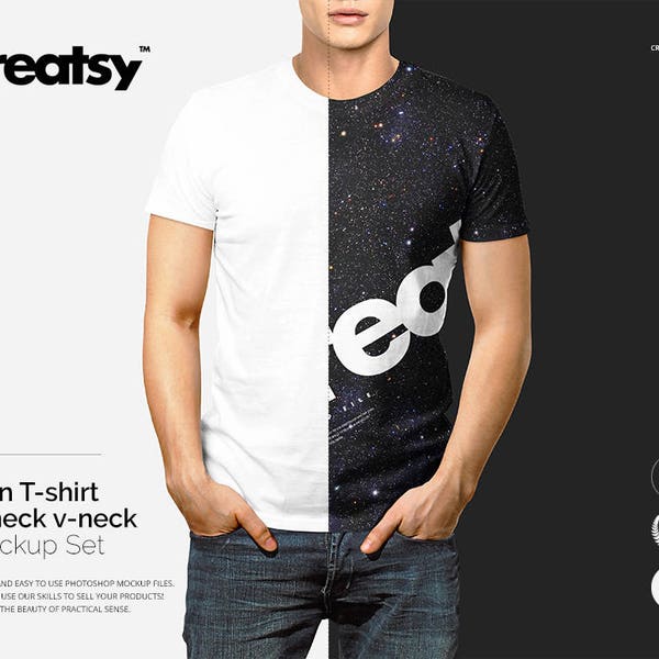 Men T-shirt V-neck O-neck Mockup Set, T-shirt Template, Shirt Mockup, Apparel Mockup Bundle,  Short Sleev, Smart Object, Model, Sublimation