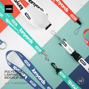 Polyester Lanyard Mockup Set Neck Strap Breakaway Buckle Metal Clip Editable PSD Files image 1