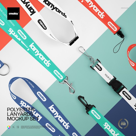 Polyester Lanyard Mockup Set Neck Strap Breakaway Buckle Metal Clip Editable PSD Files